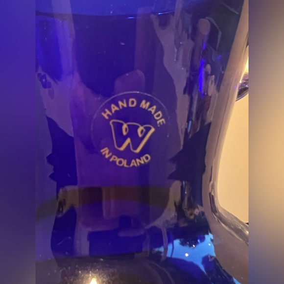 Vintage Handmade in Poland Vase by Wanda Imported. Covalt Blue, Clear Handles - Picture 5 of 8